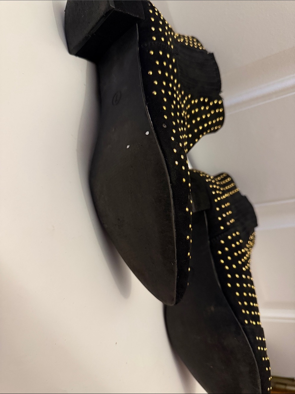 Shoe Dazzle Black Suede Ankle Boots with Gold Studs - Picture 5 of 5